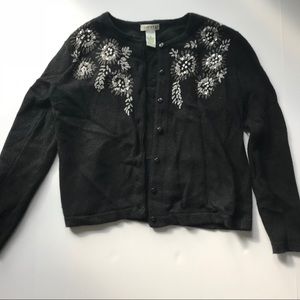 Orvis Wool Blend Black Cardigan w/ Sequin Detail